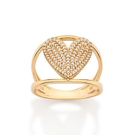 MAXI ANEL CORAÇÃO FOLHEADO A OURO COM ZIRCÔNIAS ROMMANEL 513626