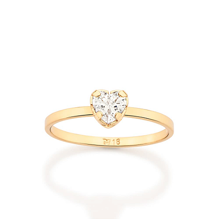 ANEL SOLITÁRIO FOLHEADO A OURO CORAÇÃO COM ZIRCÔNIA ROMMANEL 513610