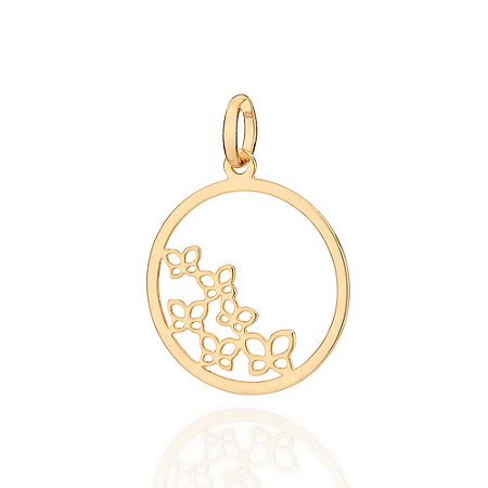 PINGENTE REDONDO FOLHEADO A OURO COM BORBOLETAS VAZADAS. MED 2,20CM DE DIÂMETRO ROMMANEL 542972