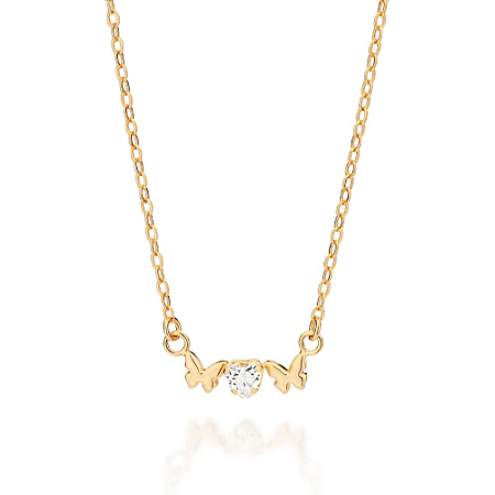 GARGANTILHA FOLHEADO A OURO BORBOLETAS COM ZIRCÔNIA CORAÇÃO. MED 50CM ROMMANEL 532621