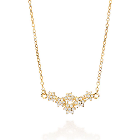 GARGANTILHA FOLHEADO A OURO FLORES COM ZIRCÔNIAS. MED 50CM ROMMANEL 532627