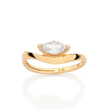 ANEL SKINNY FOLHEADO A OURO ARO ONDULADO COM ZIRCÔNIA ROMMANEL 513613