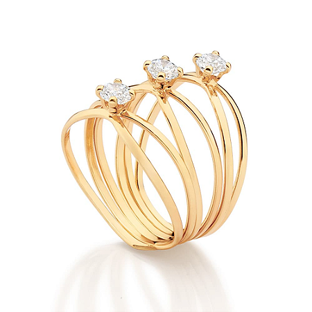 MAXI ANEL ARO TRIPLO FOLHEADO A OURO COM ZIRCÔNIAS ROMMANEL 513639