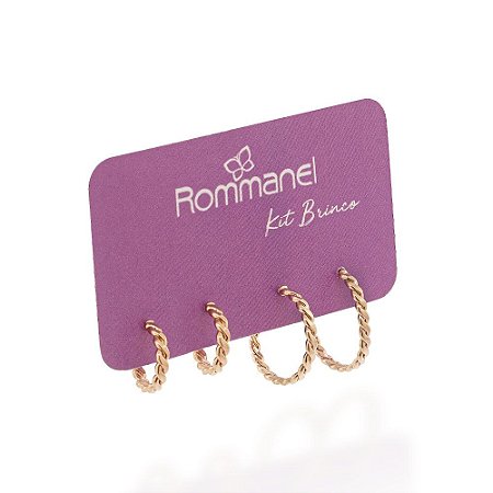 KIT ARGOLAS ARO TRANÇADO FOLHEADO A OURO ROMMANEL 527555