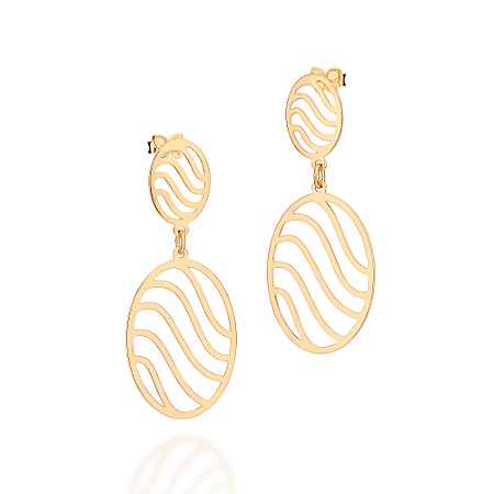 BRINCO PÊNDULO FOLHEADO A OURO OVAL COM ONDAS. MED 5CM ROMMANEL 527562