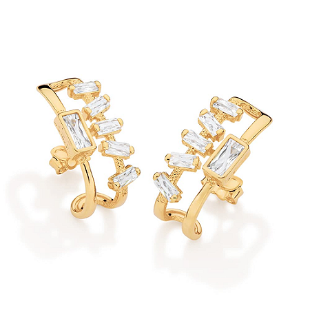 MEIA ARGOLA FOLHEADO A OURO COM ZIRCÔNIAS. MED 2,1CM ROMMANEL 527577