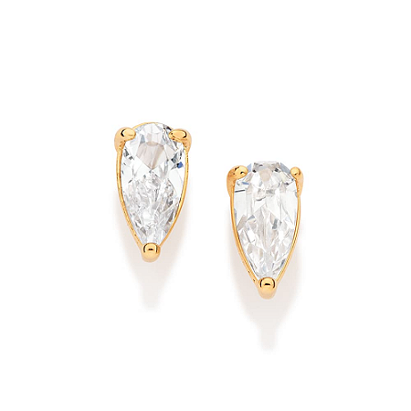 BRINCO SOLITÁRIO FOLHEADO A OURO COM ZIRCÔNIA GOTA. MED 1,2CM ROMMANEL 527578