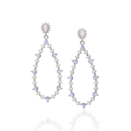 BRINCO PÊNDULO PRATA 925 GOTA COM ZIRCÔNIAS LILÁS. MED 5,9CM ROMMANEL 820320