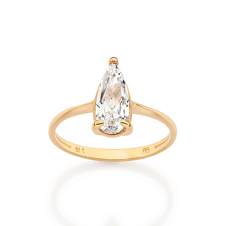 ANEL SOLITÁRIO FOLHEADO A OURO COM ZIRCÔNIA GOTA ROMMANEL 513628