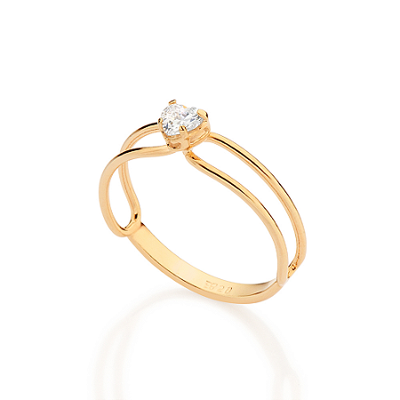 ANEL ARO DUPLO FOLHEADO A OURO COM ZIRCÔNIA CORAÇÃO ROMMANEL 513631