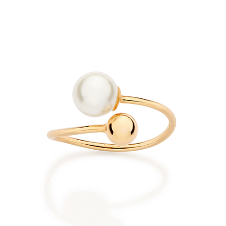 ANEL AJUSTÁVEL FOLHEADO A OURO COM BOLA E PÉROLA ROMMANEL 513637