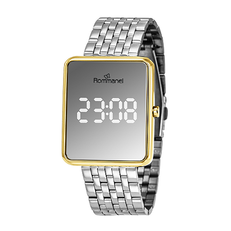 RELÓGIO DIGITAL LED PRATA COM DOURADO ROMMANEL 650202