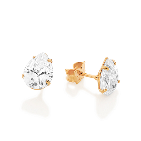 BRINCO SOLITÁRIO GOTA FOLHEADO A OURO COM ZIRCÔNIA. MED 1CM ROMMANEL 527624