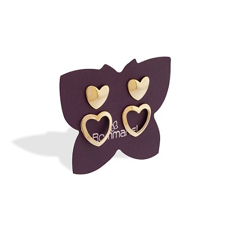 KIT BRINCOS CORAÇÕES FOLHEADO A OURO ROMMANEL 527629