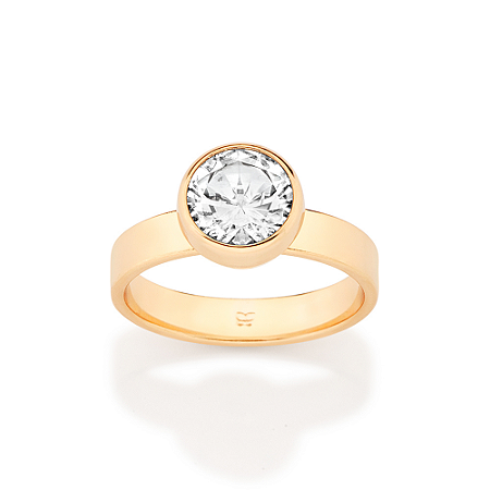 ANEL SOLITÁRIO FOLHEADO A OURO COM ZIRCÔNIA ROMMANEL 513657