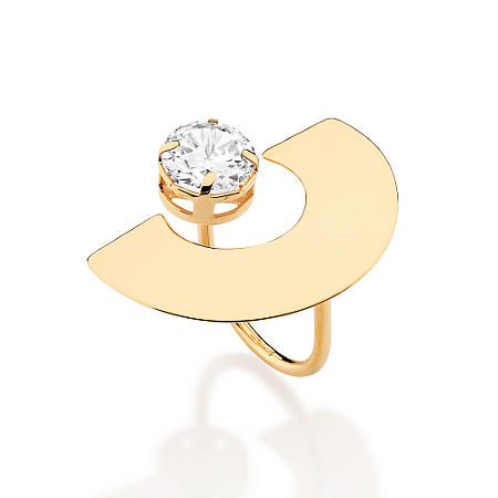 MAXI ANEL MEIO CÍRCULO FOLHEADO A OURO COM ZIRCÔNIA ROMMANEL 513659