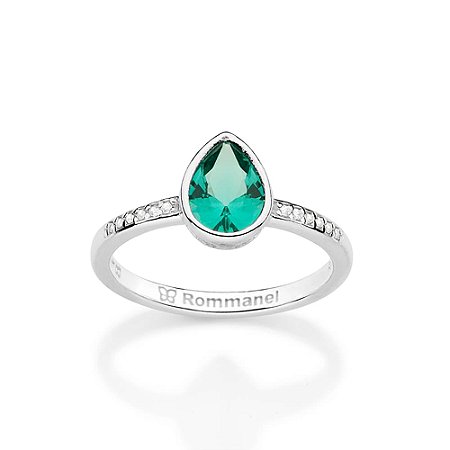 ANEL SKINNY PRATA 925 COM ZIRCÔNIA GOTA VERDE ROMMANEL 810412