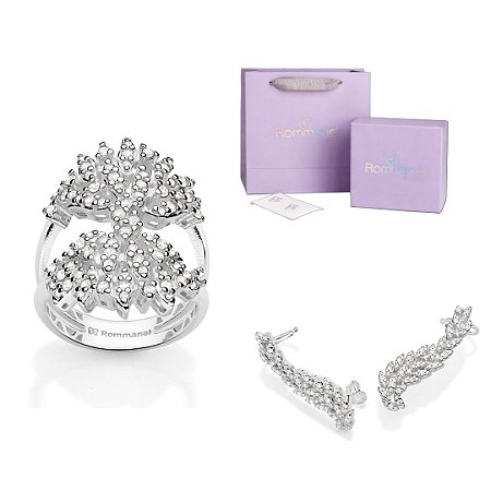 CONJUNTO ASAS EAR CUFF + ANEL PRATA 925 + EMBALAGEM ROMMANEL