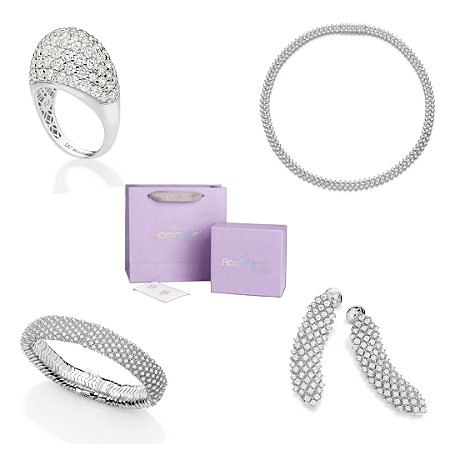 CONJUNTO ATELIER BRINCO + PULSEIRA + GARGANTILHA + ANEL PRATA 925 + EMBALAGEM ROMMANEL