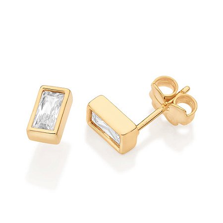 BRINCO SOLITÁRIO FOLHEADO A OURO RETANGULAR COM ZIRCÔNIA. MED 0,7CM ROMMANEL 527641