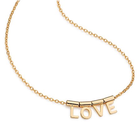 GARGANTILHA FOLHEADO A OURO PINGENTES "LOVE". MED 45CM ROMMANEL 532661