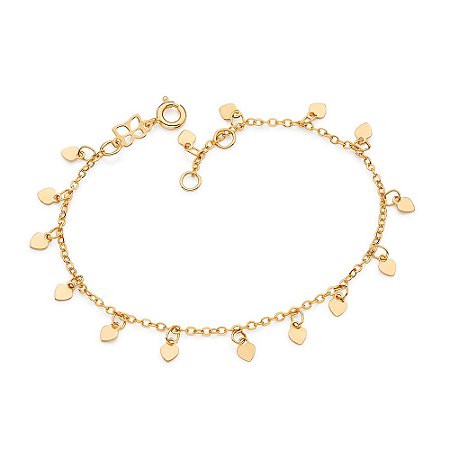 PULSEIRA FOLHEADO A OURO CORAÇÕES. MED 18CM ROMMANEL 552231