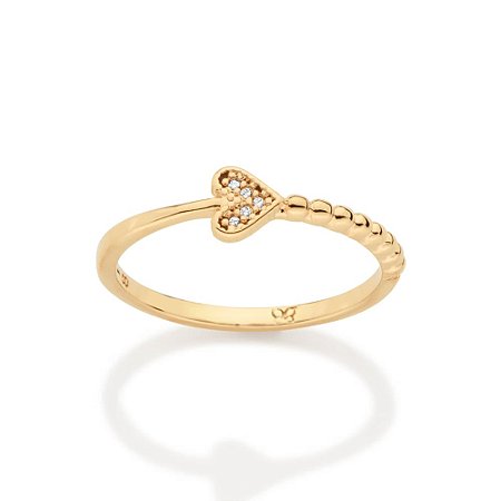 ANEL SKINNY FOLHEADO A OURO CORAÇÃO COM ZIRCÔNIA ROMMANEL 513668