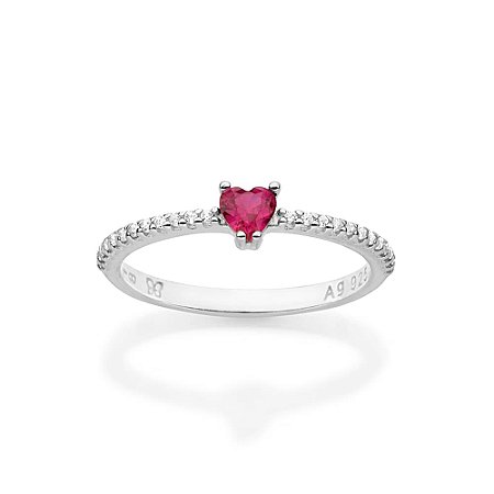 ANEL SOLITÁRIO PRATA 925 COM ZIRCÔNIA CORAÇÃO ROSA ROMMANEL 810418