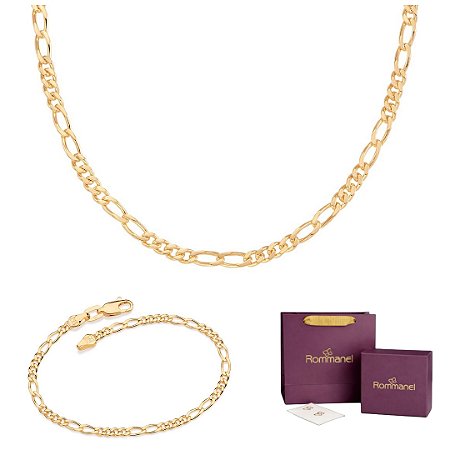 CONJUNTO MASCULINO PULSEIRA + CORDÃO FOLHEADO A OURO + EMBALAGEM EXCLUSIVA ROMMANEL