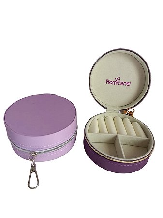 MINI PORTA JOIAS REDONDO. MED 10CM X 4,5CM COR ROXO, LILÁS ROMMANEL