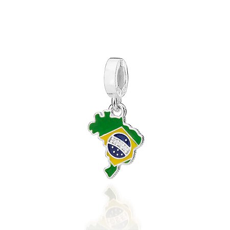 BERLOQUE PRATA 925 MAPA DO BRASIL COM APLICAÇÃO DE RESINA. MED 2,2CM ROMMANEL 840334