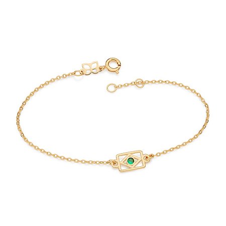 PULSEIRA FOLHEADO A OURO BANDEIRA DO BRASIL COM ZIRCÔNIA VERDE. MED 18CM ROMMANEL 552248