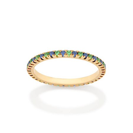 ANEL APARADOR FOLHEADO A OURO COM ZIRCÔNIAS AZUL E VERDE ROMMANEL 513671