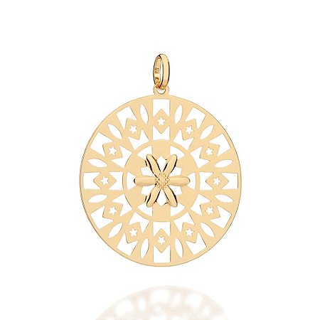 PINGENTE MANDALA FOLHEADO A OURO COM FLOR VAZADO. MED 4,2CM ROMMANEL 543015