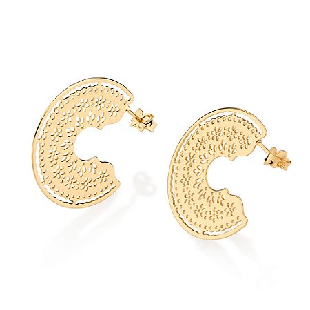 ARGOLA JUNINA FOLHEADO A OURO COM DETALHES VAZADOS. MED 3CM DE DIÂMETRO ROMMANEL 527660