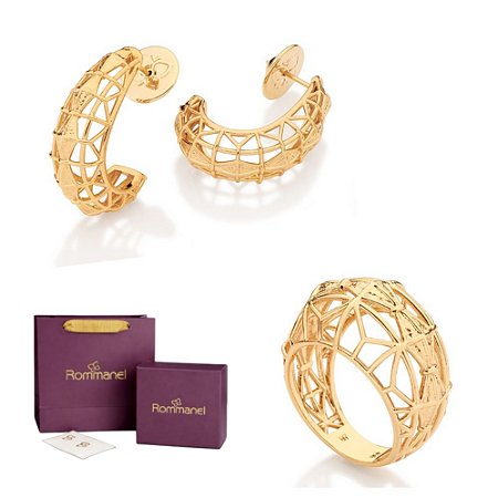 CONJUNTO BALÕES ANEL + BRINCOS FOLHEADO A OURO + EMBALAGEM EXCLUSIVA ROMMANEL