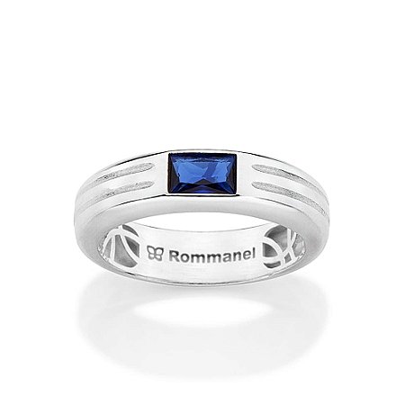 ANEL MASCULINO SOLITÁRIO PRATA 925 COM ZIRCÔNIA AZUL ROMMANEL 810427