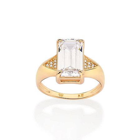 ANEL FOLHEADO A OURO COM CRISTAL RETANGULAR E ZIRCÔNIAS ROMMANEL 513619