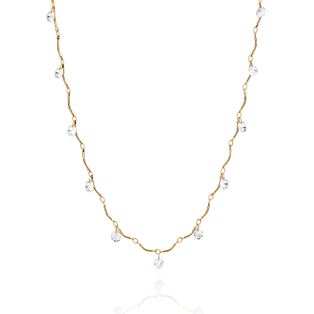GARGANTILHA FOLHEADO A OURO PONTO DE LUZ COM ZIRCÔNIAS. MED 42CM ROMMANEL 532665