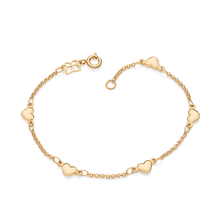 PULSEIRA CORAÇÕES ABAULADO FOLHEADO A OURO. MED 18CM ROMMANEL 552262