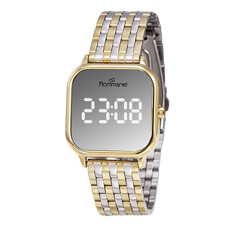 RELÓGIO FEMININO DIGITAL LED MISTO PRATA COM DOURADO ROMMANEL 650227