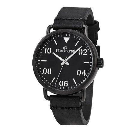 RELÓGIO MASCULINO ANALÓGICO COM PULSEIRA DE COURO PRETO ROMMANEL 650223