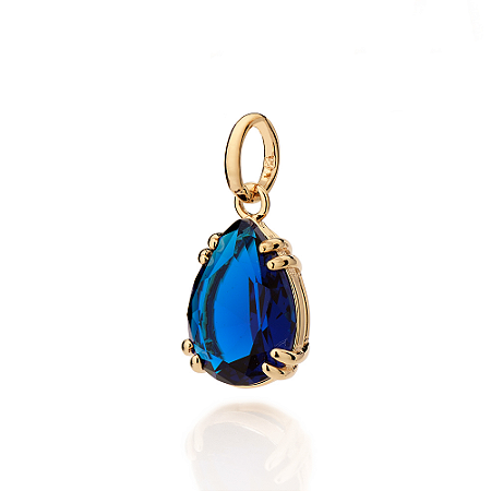 PINGENTE SOLITÁRIO FOLHEADO A OURO GOTA COM CRISTAL AZUL ROMMANEL 542994