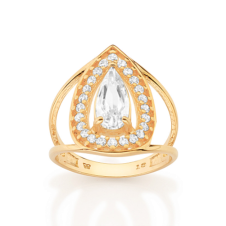 MAXI ANEL GOTA FOLHEADO A OURO COM ZIRCÔNIAS ROMMANEL 513676