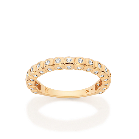 ANEL SKINNY FOLHEADO A OURO COM BOLAS E ZIRCÔNIAS ROMMANEL 513675