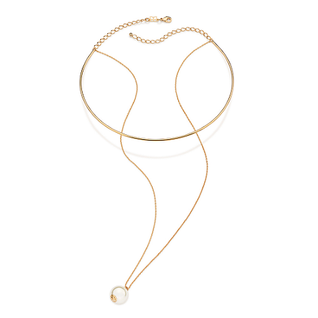 GARGANTILHA DUPLA CHOCKER COM COLAR GRAVATA DE PÉROLA FOLHEADO A OURO ROMMANEL 532677