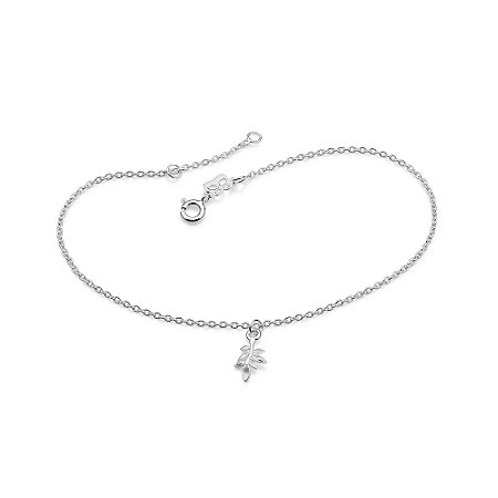 TORNOZELEIRA PRATA 925 COM PINGENTE FOLHAGEM. MED 23CM ROMMANEL 850147