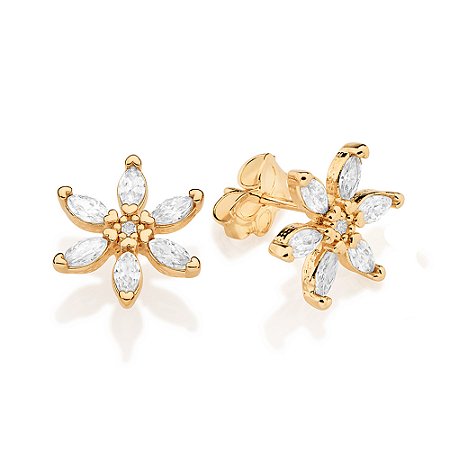 BRINCO FLOR FOLHEADO A OURO COM ZIRCÔNIAS. MED 1,2CM ROMMANEL 527678
