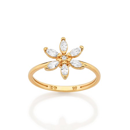 ANEL SKINNY FLOR FOLHEADO A OURO COM ZIRCÔNIAS ROMMANEL 513681