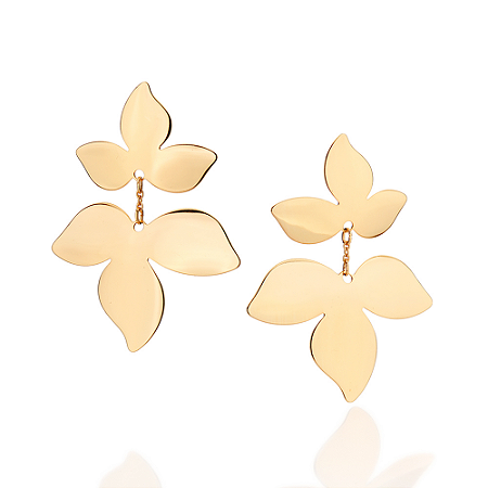 MAXI BRINCO FLOR PÊNDULO FOLHEADO A OURO. MED 5,30CM ROMMANEL 527672